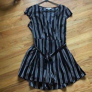 NWT BLACK & WHITE STRIPED ROMPER. With waist tie